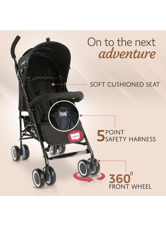 LuvLap City Baby Stroller/Buggy, Lightweight, Compact & Travel Friendly Baby pram, for 6-36 Months Baby, 5 Point Safety Harness, Adjustable seat Recline, extendable Canopy, 15Kg Capacity (Black) - Image 2